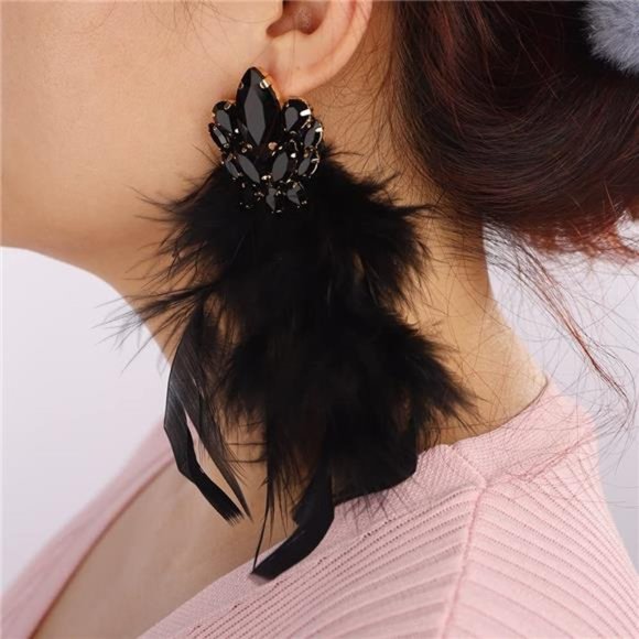 Jewelry - Long Feather Earrings Bohemian Earrings Multicolor Tassel for Women (Black)